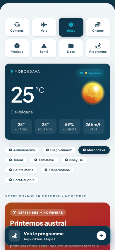 Météo et heure locale de Madagascar dans l'app Endemika